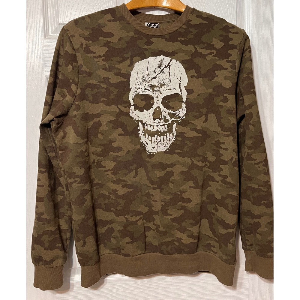 Hybrid Mens Y2K Cyber‎ Grunge Camo Skull Graphic Long Sleeve Sweatshirt XL